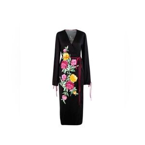 NWOT The Attico Grace 3 Robe black floral-print satin wrap dress maxi